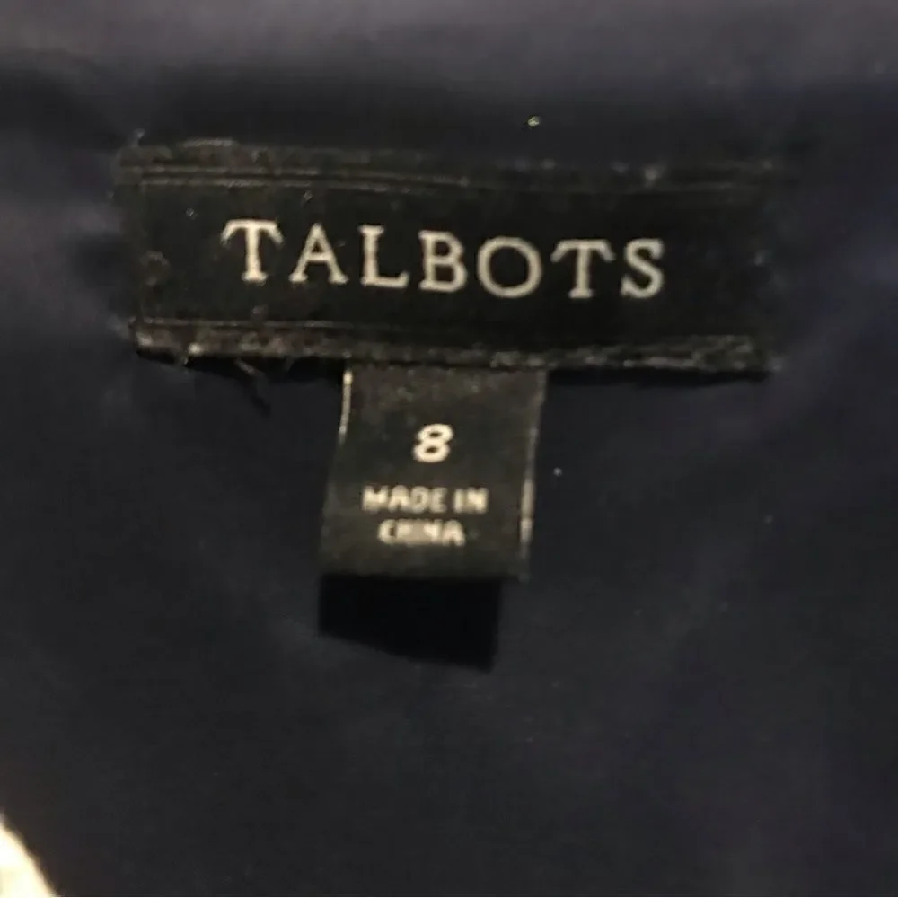 Talbots Dress Women’s Size 8 Navy Blue & Beige Cotton Sleeveless Sheath - Picture 5 of 9